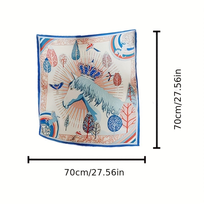 Unicorn Pattern Bandana Silk Scarf Casual Shawl