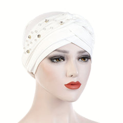 Beads Decor Braided Turban Lightweight Head Scarf Ramadan Solid Head Wrap