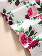 Baby Girls Flowers Print Short Sleeve Round Neck Princess Dress Summer Clothes