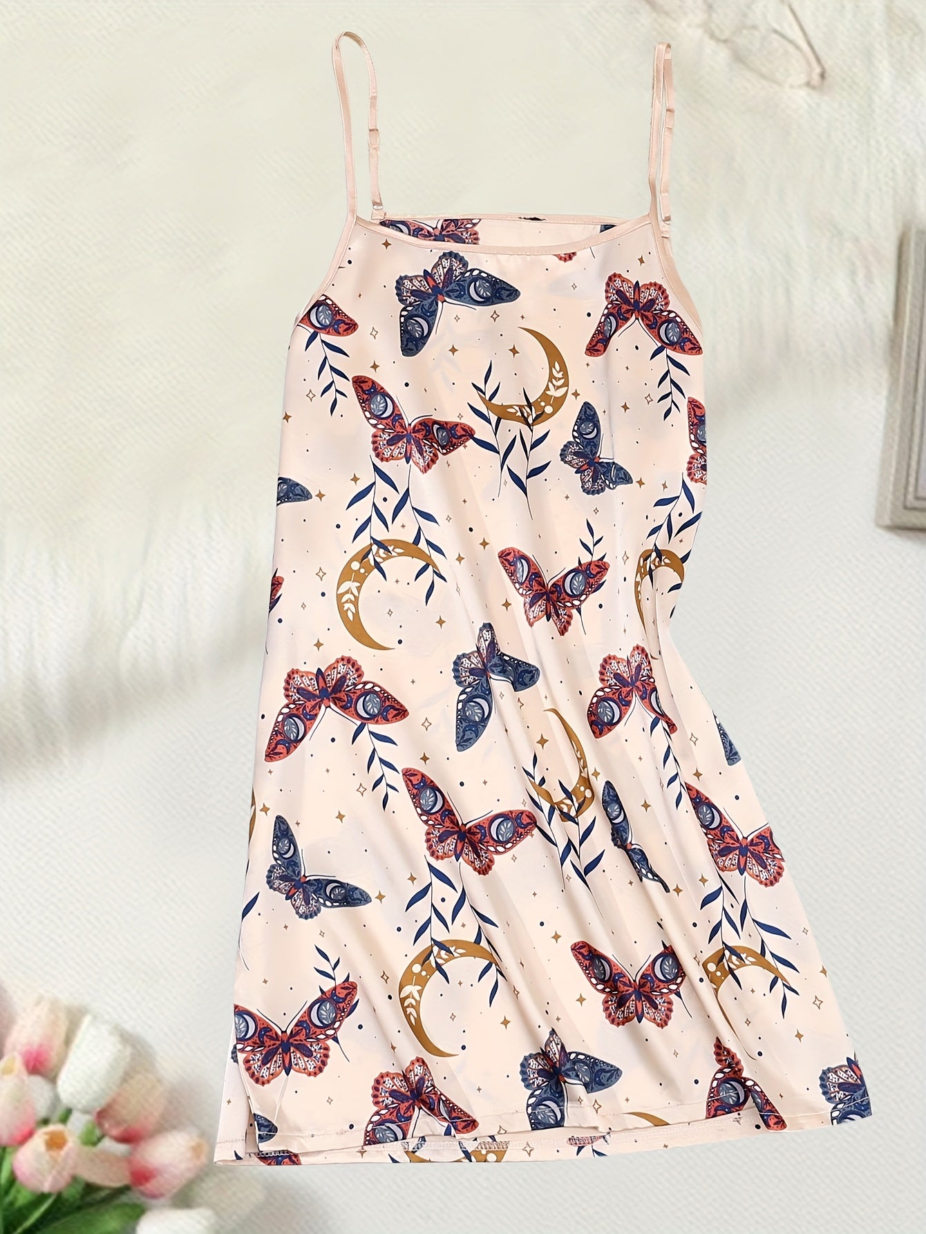 Butterfly Pattern Pajamas with Satin Print Suspender Pajamas