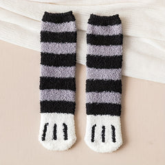 2 Pairs Cat Claw Print Socks Comfy & Fuzzy Warm Socks Women's Stockings