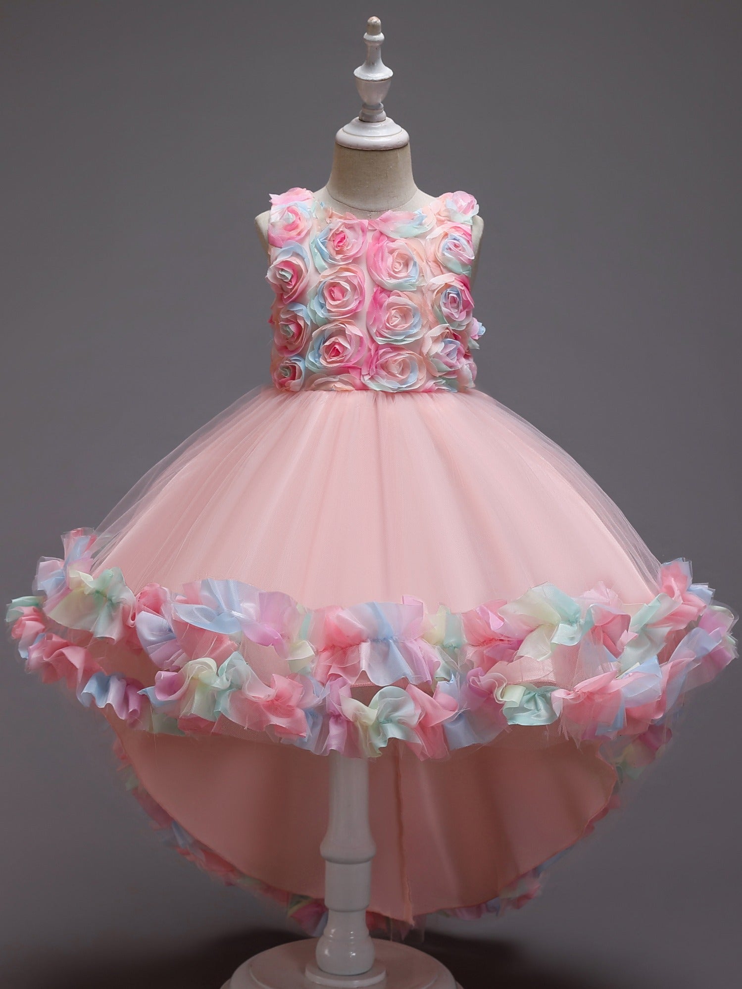 Girls Mesh Flower Princess Dress Party Performance