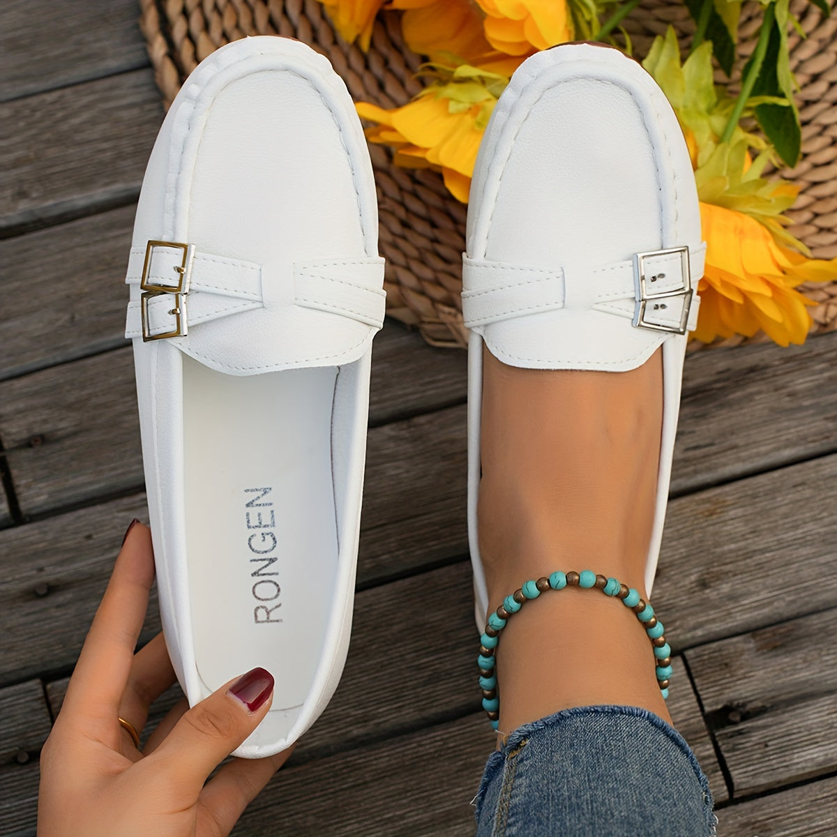 Women's Cross Buckle Strap Loafers Flat Shoes