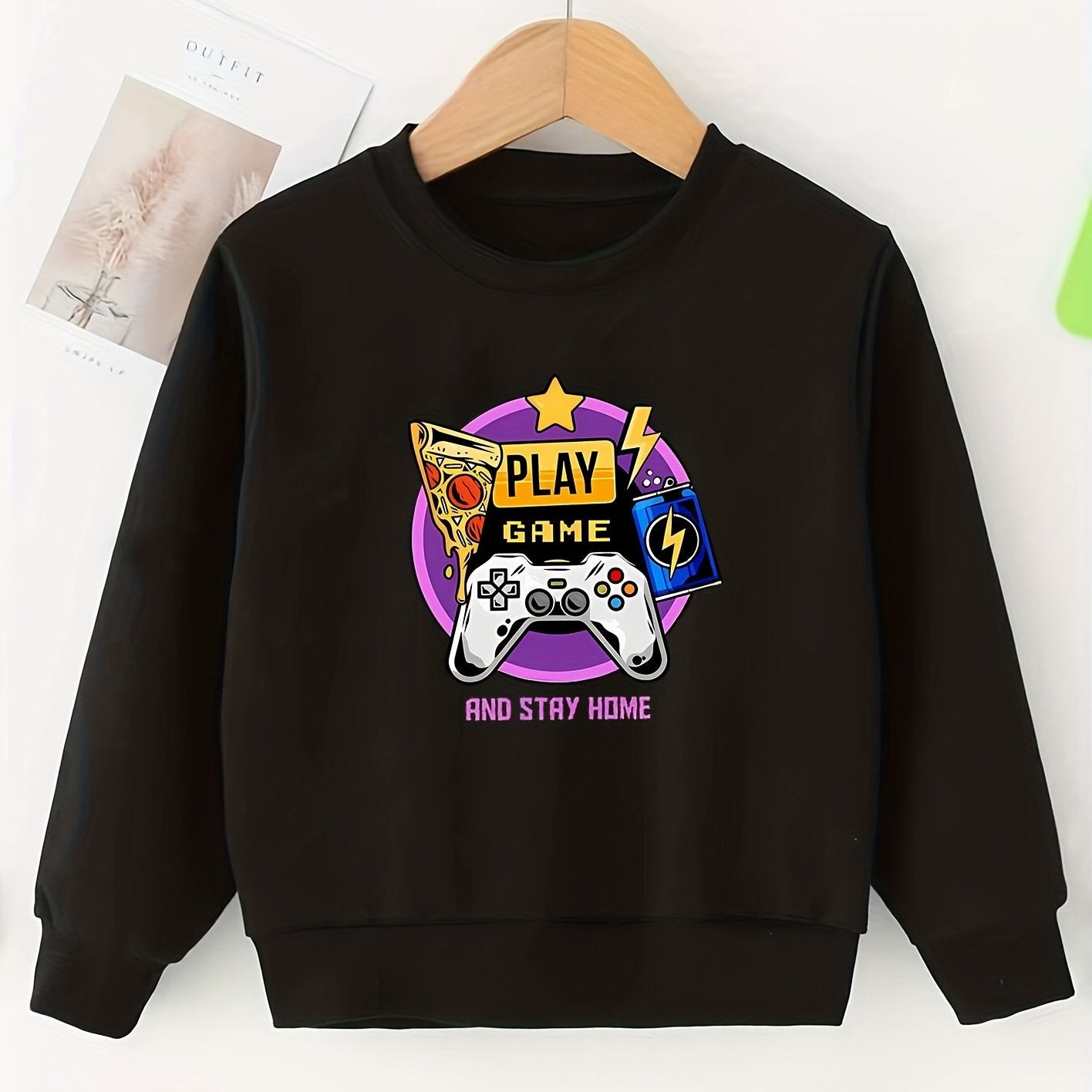 Kids Game Machine Print Sweatshirt Girls Graphic Pullover Top