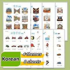 Kids Flashcards Set of 8 Waterproof A4 Posters Sports Transport Places & Houses