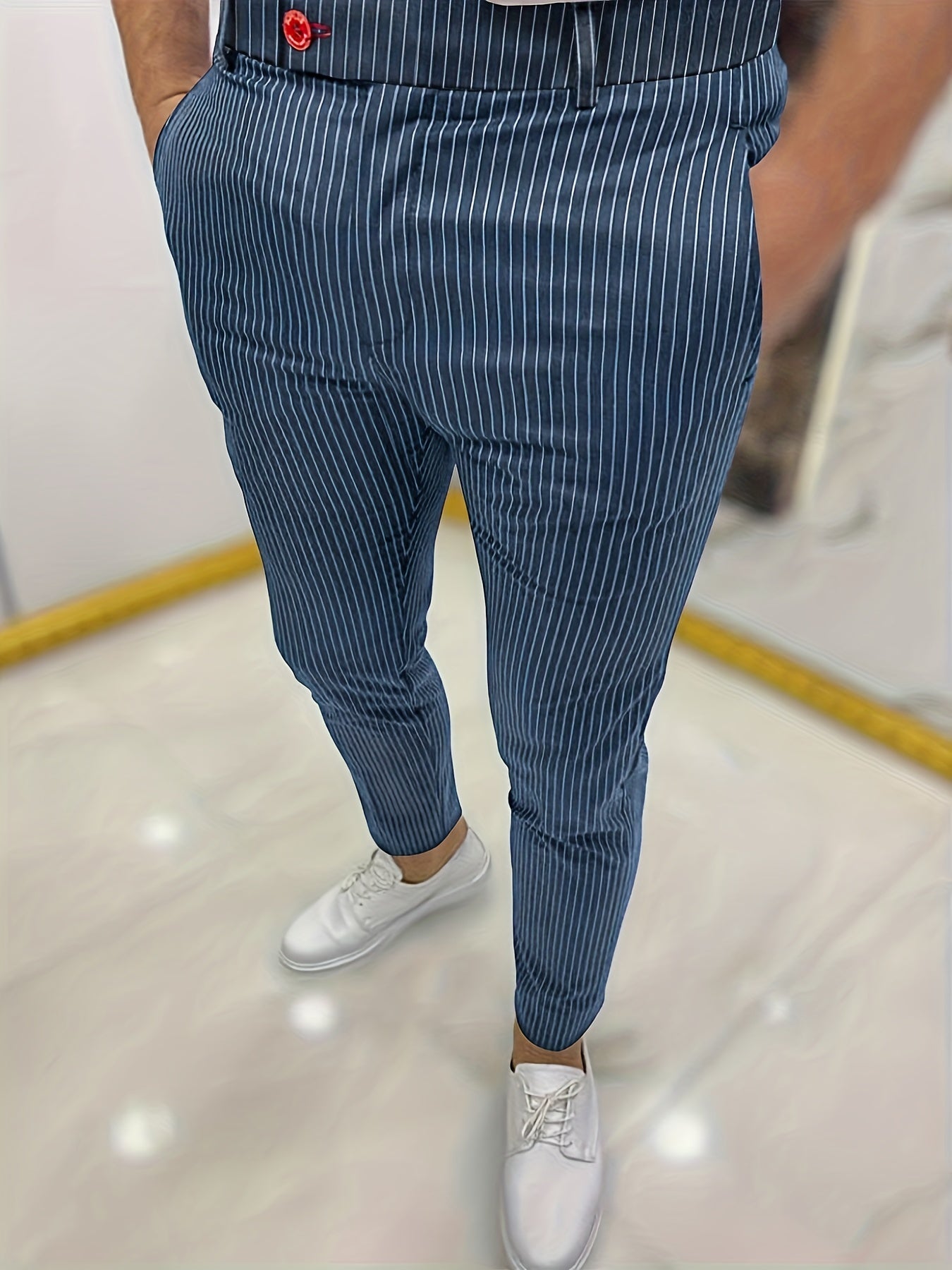 Men's Striped Slim Fit Suit Pants
