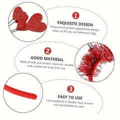 2pcs Heart Sequin Holiday Headbands Pom Pom Plastic Headband