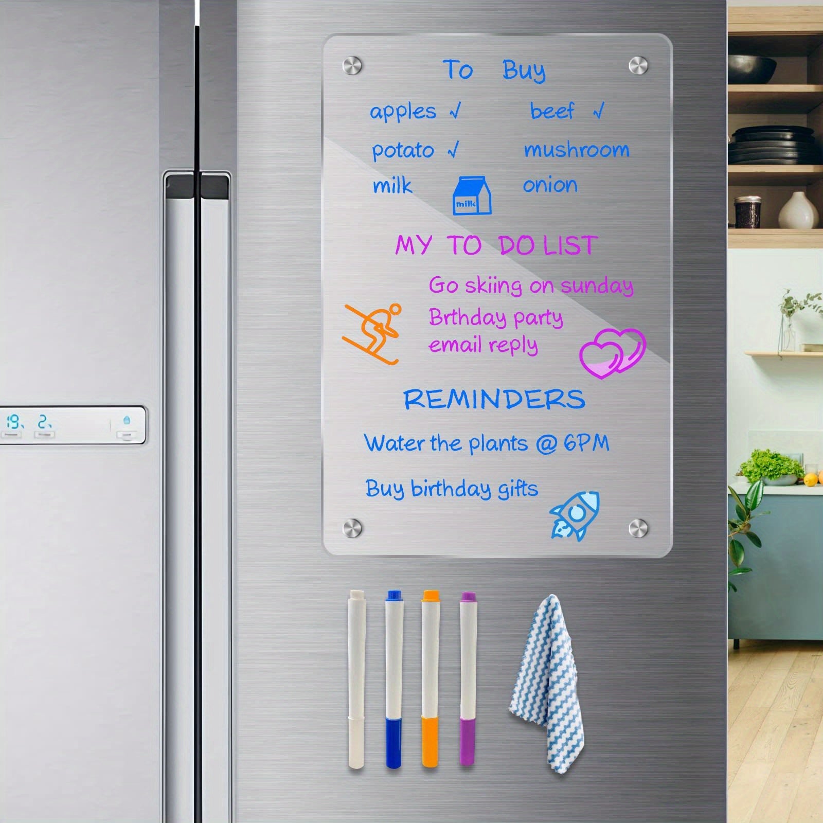 20x30 Acrylic Magnet Dry Erase Board Fridge Calendar with 4 Markers