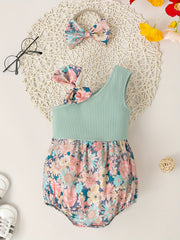 Baby Girls Ribbed One Shoulder Floral Onesie & Headband Set
