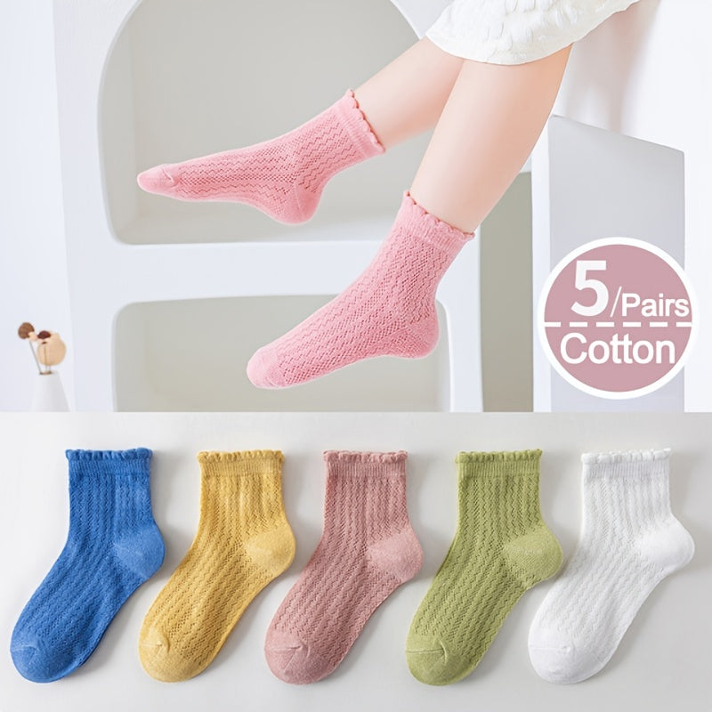 Girls Knit Ruffled Socks Cotton Thin Breathable for Summer, Spring