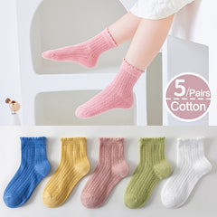 Girls Knit Ruffled Socks Cotton Thin Breathable for Summer, Spring