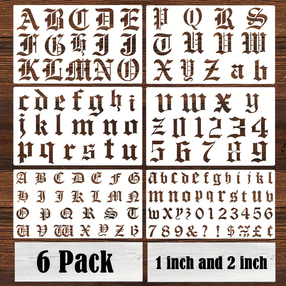 6pcs Old English Stencil Letters Number Template Reusable Gothic Calligraphy