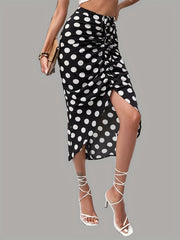 Polka Dot Print Casual Ruched Drawstring Bag Hip Skirt