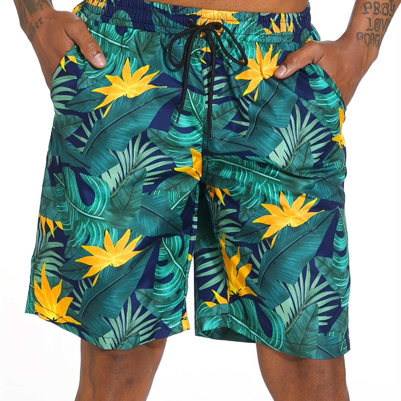 Leaf Pattern Print Men s Swim Trunks Quick Dry Beach Shorts Swimwear