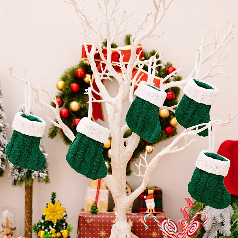 5pcs Mini Christmas Stockings Knitted Xmas Classic Stockings for Party Favors