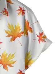 Maple Leaf Print Button Up Shirt For Men