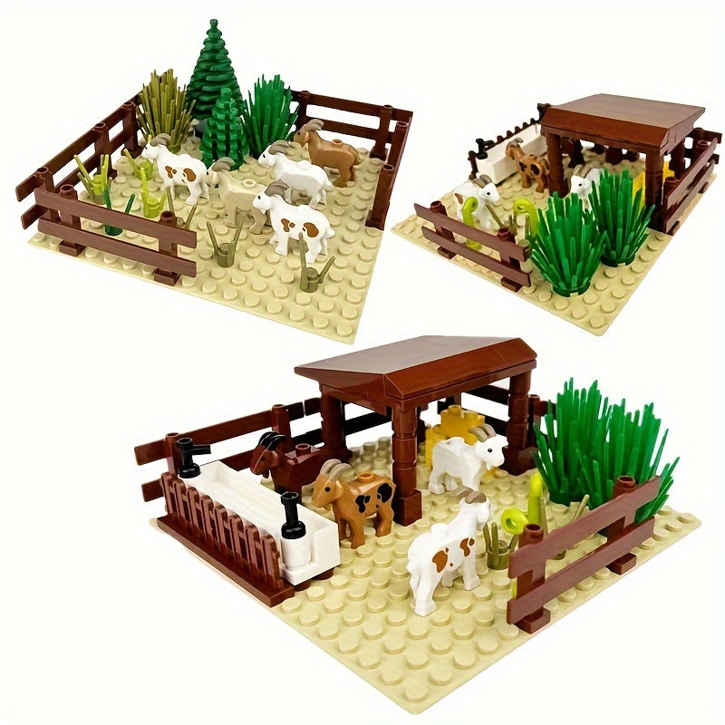 Farm Sheepfold Lamb Goat Tree House Scene Building Blocks Set