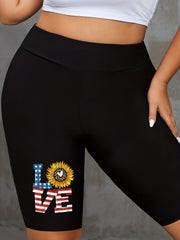 Casual Shorts Women's Plus Graphic & Letter Print
