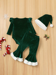 Baby Girls Christmas Bodysuit & Flared Pants & Hat Set