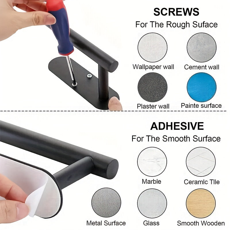 Stainless Steel Wall Mounted Towel Holder, No Drilling, Towel Rack