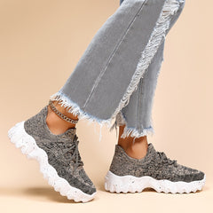 Women's Platform Knit Sneakers Low Top Lace Up Casual Shoes