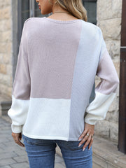 Drop Shoulder V Neck Sweater Loose Pullover Knitted Top