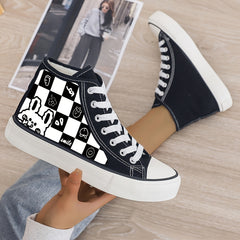 Bunny Print Plush Lined Thermal Canvas Sneakers High Top