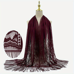 Boho Flower Pattern Fringe Trim Scarf Wrap Head Wrap For Travel