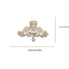 Camellia Rhinestones Faux Pearl Tassel Hair Clip & Metal Hair Clip
