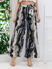 Abstract Print Wide Leg Pants Waist Tie Casual Pants Women's Clothing