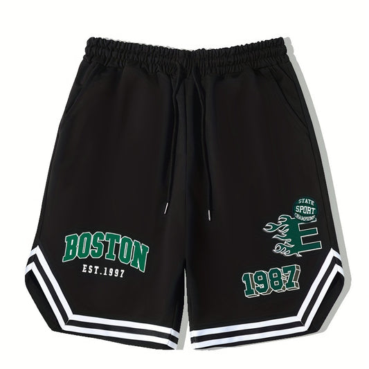 Men's Boston Graphic Drawstring Stretchy Shorts