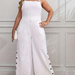 Button Decor Wide Leg Jumpsuit Women's Overalls