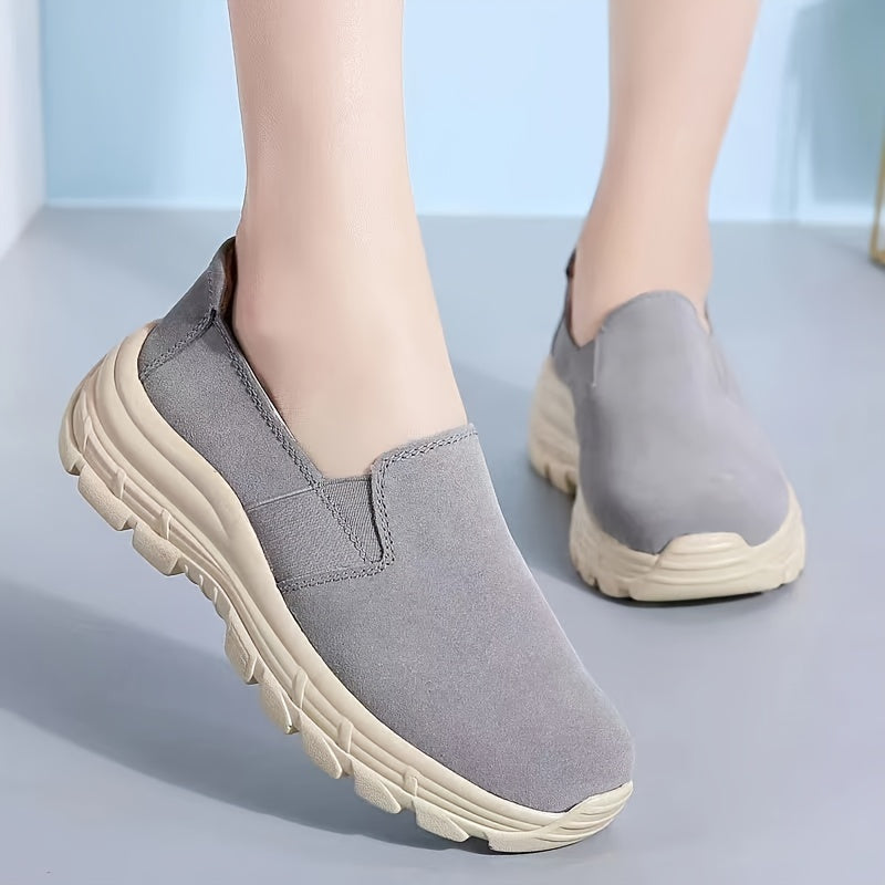 Women's Suede Thick Sole Slip on Loafers Casual Sports Shoes