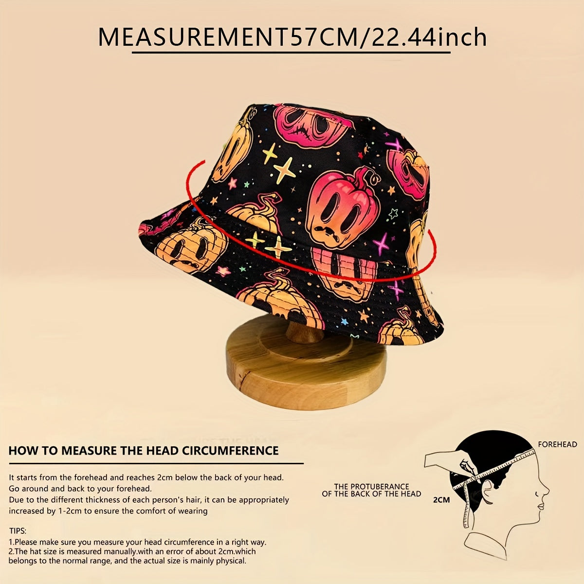 Unisex Sunshade Bucket Hat With Cartoon Pumpkin Print