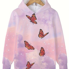 Dreamy Butterfly Sky Hooded Sweatshirt Girls Sweet Hoodies Pullover