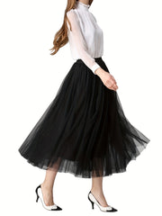 High Waist Mesh A-line Skirt Solid Casual