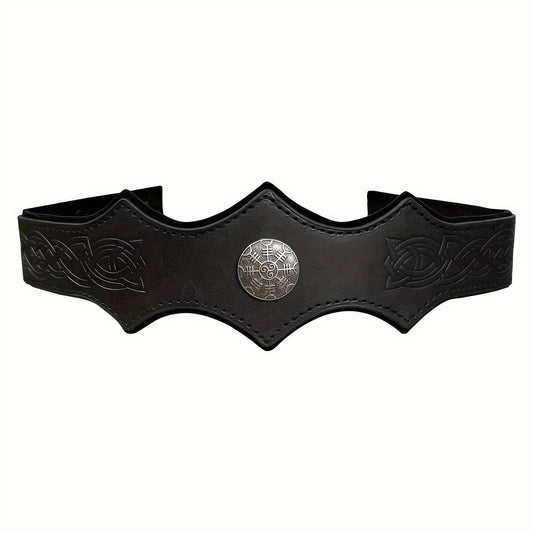 Medieval Embossed PU Leather Headwear Men's Adjustable Headband Retro Roleplay