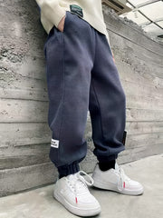 Boys Elastic Waist Sweatpants Casual Sports Jogger Cropped Pants