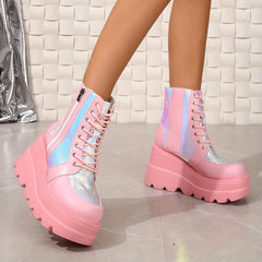Women's Y2K Platform Lace Up Boots Comfortable Thick Bottom Shoes