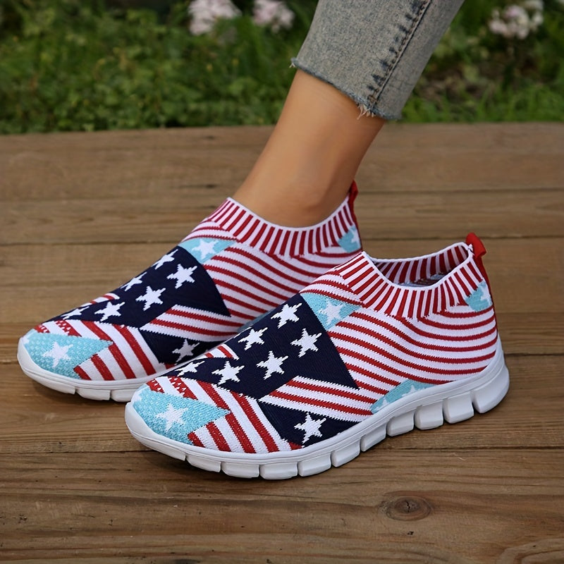Women's American Flag Sock Shoes Breathable Knit Slip On Casual Walking Shoes