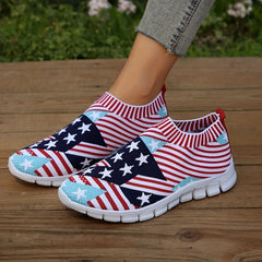 Women's American Flag Sock Shoes Breathable Knit Slip On Casual Walking Shoes