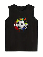 Boys Football Graphic Tank Top Sleeveless Casual Cotton Crew Neck Shirt