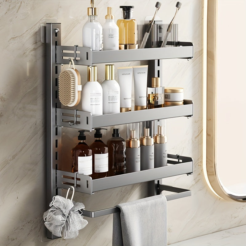 Adjustable Kitchen Shelf Wall Mounted Storage Rack with Towel Bar
