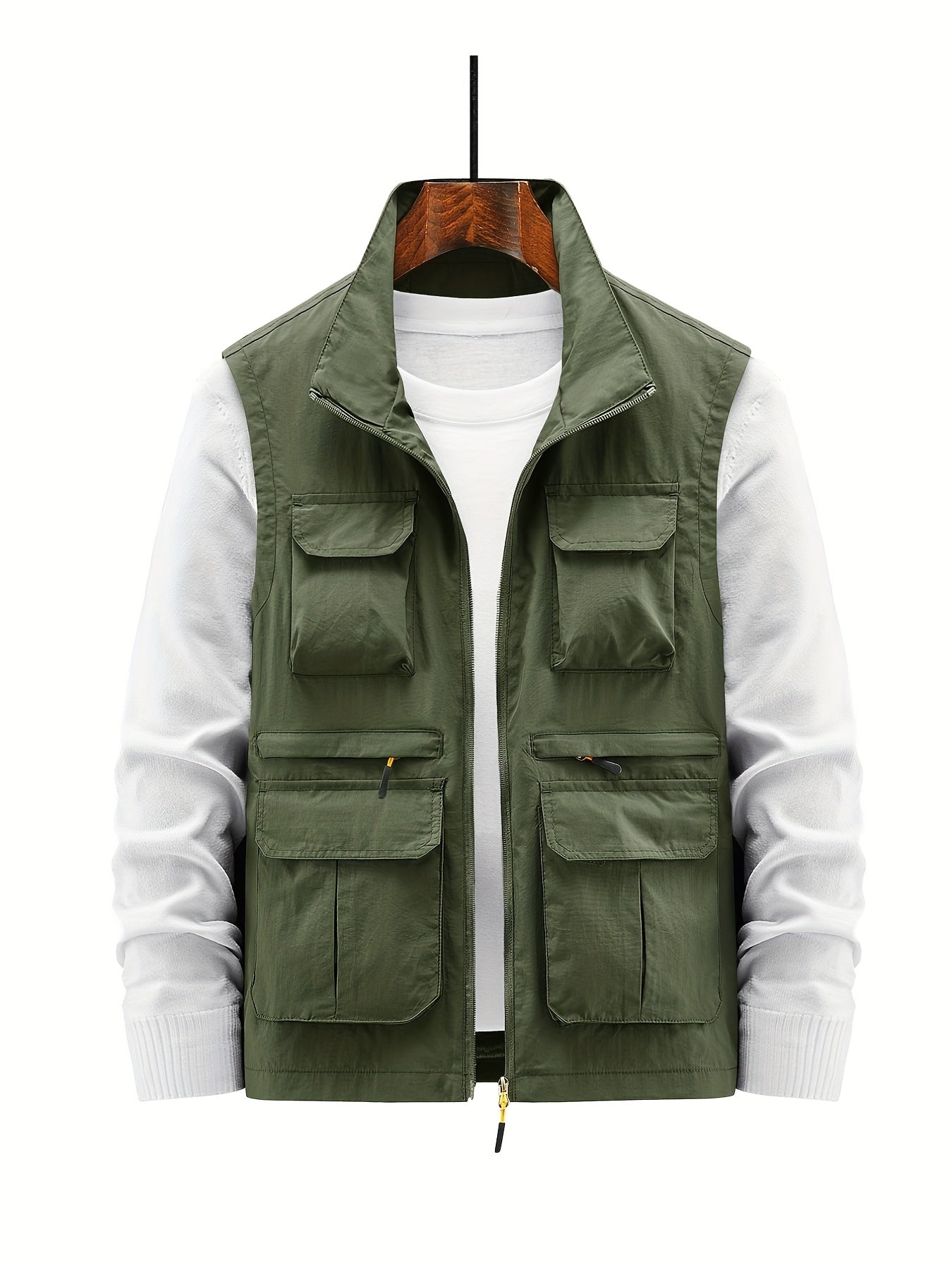 Men's Zip Up Vest Stand Collar Outdoor Fishing Hiking