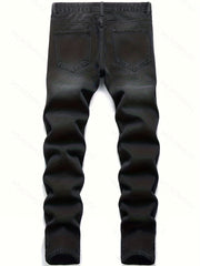 Smiling Face Pattern Ripped Jeans Men's Street Style Denim Pants