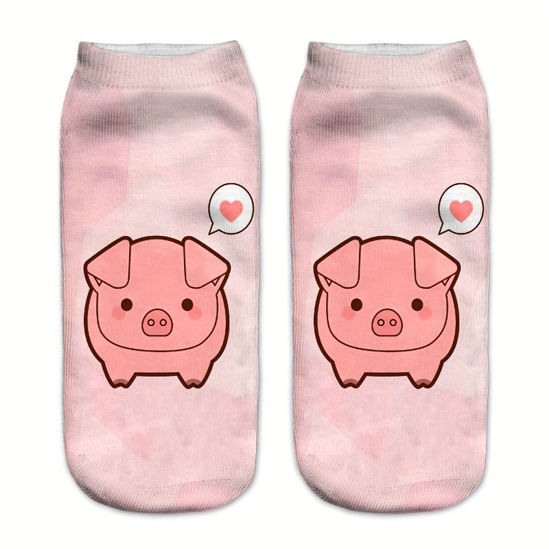 4 Pairs Pig Print Low Cut Ankle Socks Women's Stockings & Hosiery