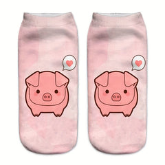 4 Pairs Pig Print Low Cut Ankle Socks Women's Stockings & Hosiery