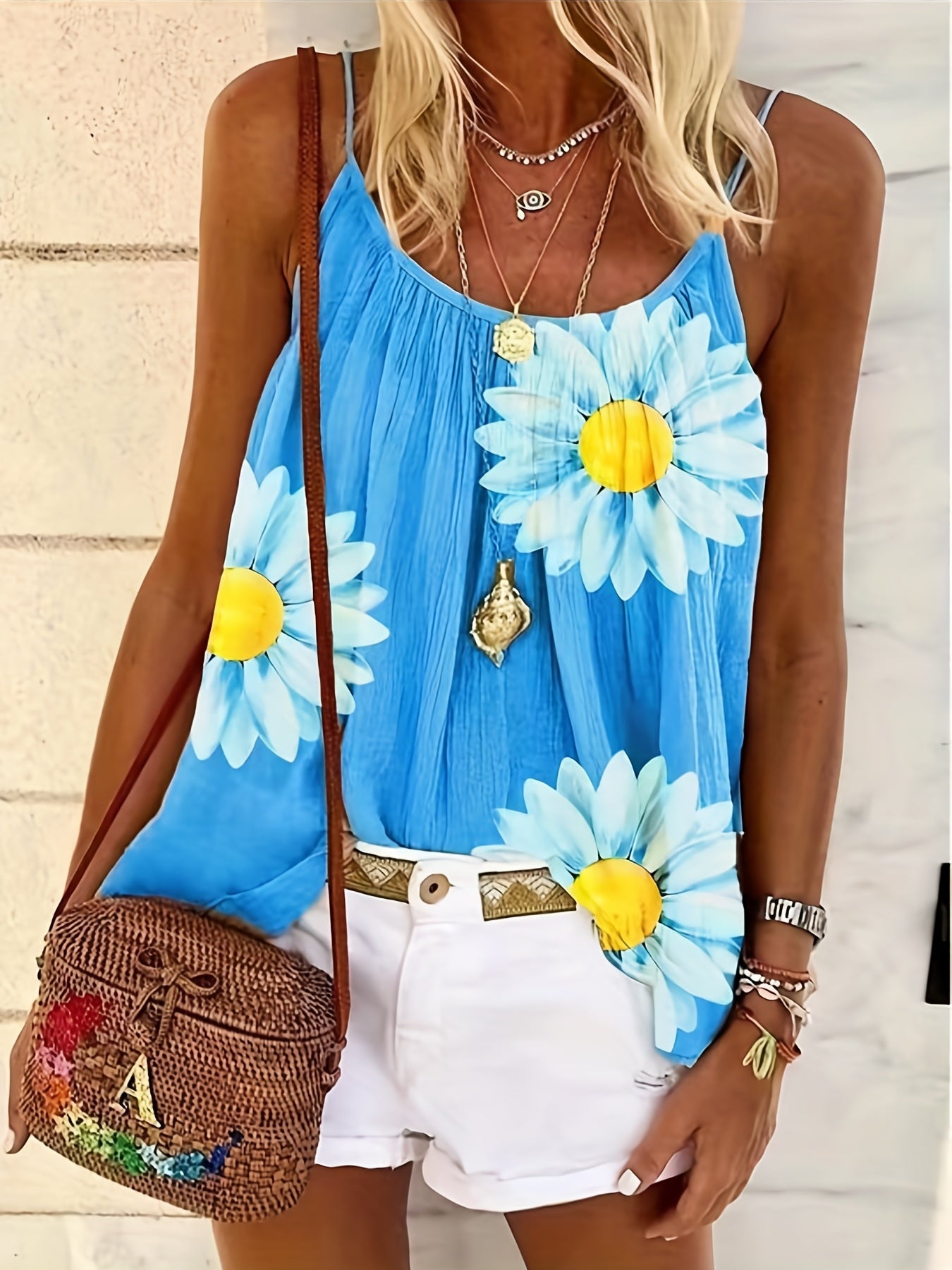 Floral Print Round Neck Plus Size Cami Top