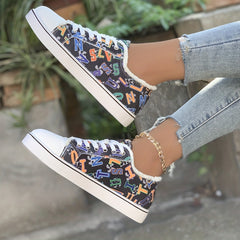 Women's Letter Graphic Canvas Lace-Up Sneakers