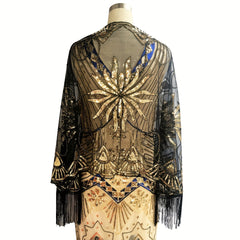 Vintage Sequin Beaded Tassel Shawl 1920s Large Cape Flapper Shawls